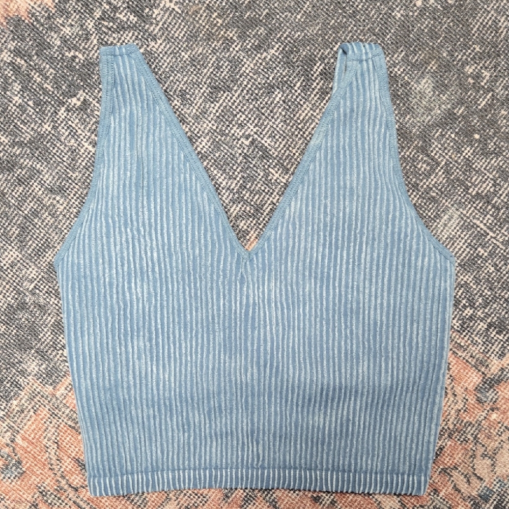 90 Degree By Reflex Blue Ribbed Crop Tank Top